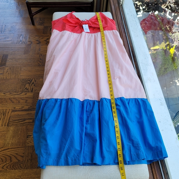 J. Crew 20 Midi Dress Tiered Colorblock Sun Cutout Tie Front Red Blue - Picture 2 of 7